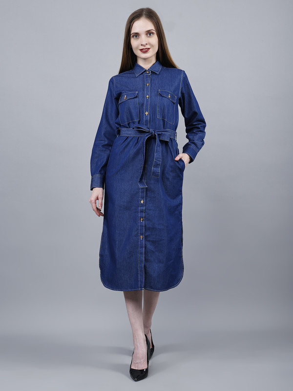 Women's Blue Collared Denim Dress